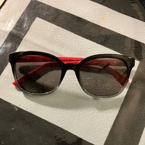 Betsey Johnson pink, and black sunglasses with sparkles and hearts